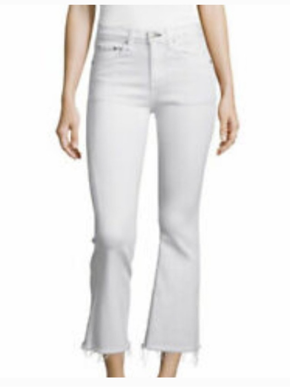 rag & bone White Cropped Flare Jeans with Raw Hem